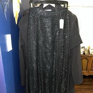 Saks Fifth Avenue black beaded long skirt with slit & zip closure fully lined 24